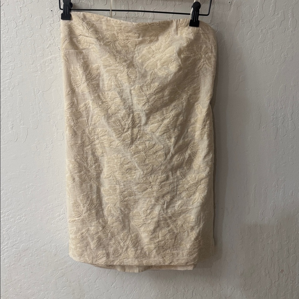 Anthropologie Cream Floral Flower Textured Shift Mini Dress Bow Strapless 12 - Picture 2 of 6